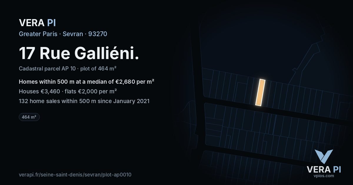 17 Rue Galliéni, Sevran at night – the plot lit, the parcels around coloured by the prices near them