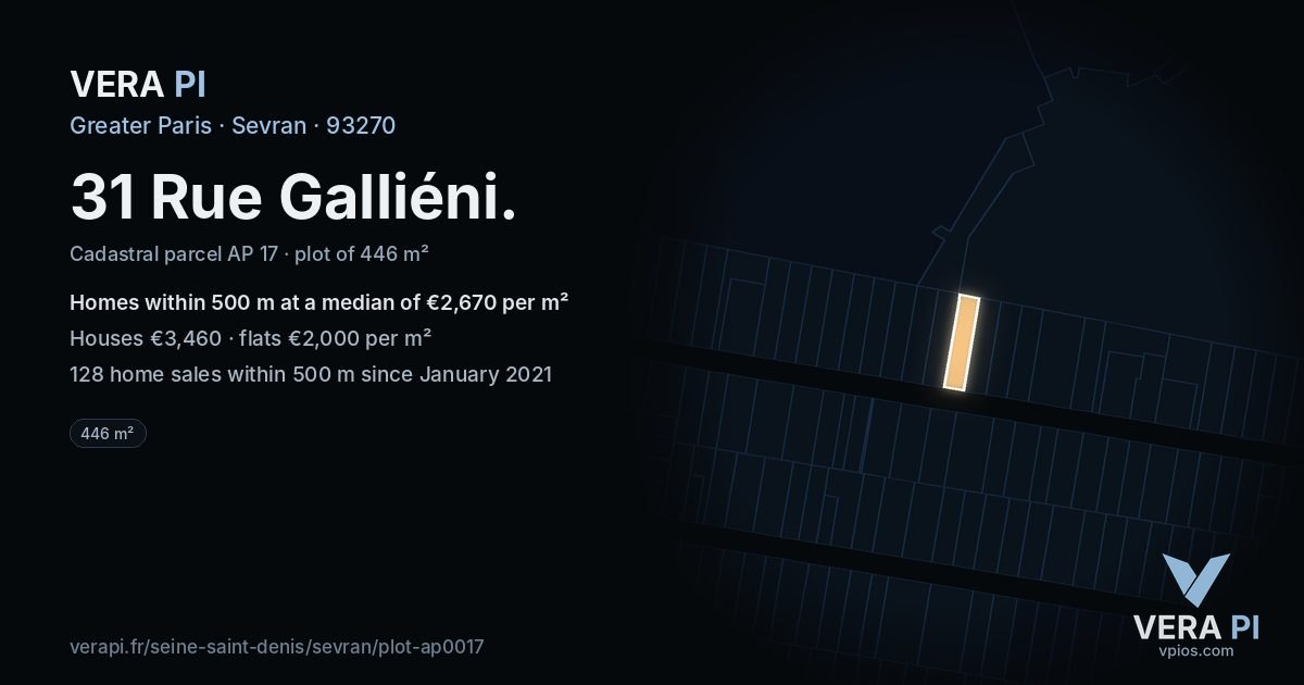 31 Rue Galliéni, Sevran at night – the plot lit, the parcels around coloured by the prices near them