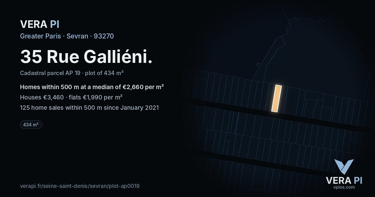 35 Rue Galliéni, Sevran at night – the plot lit, the parcels around coloured by the prices near them