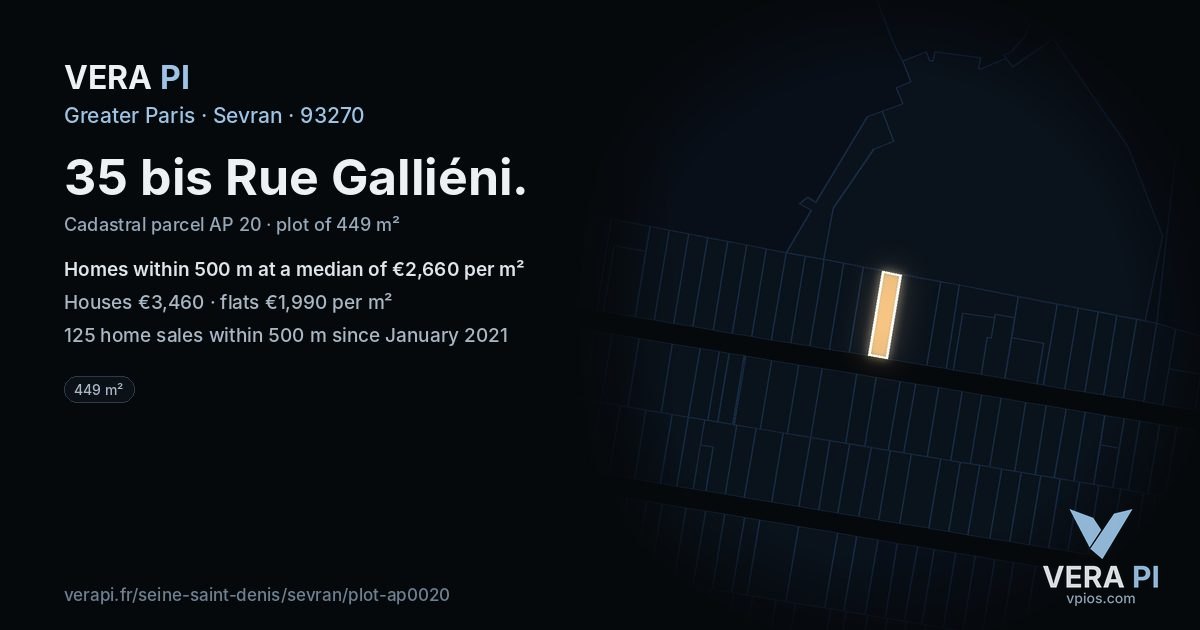 35 bis Rue Galliéni, Sevran at night – the plot lit, the parcels around coloured by the prices near them