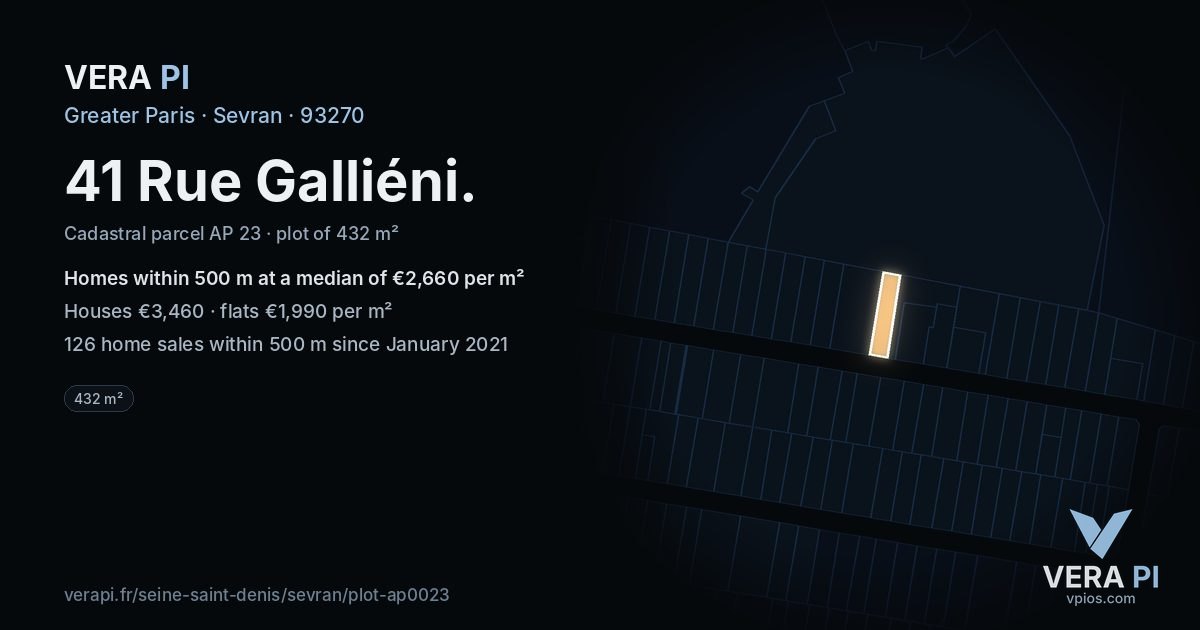 41 Rue Galliéni, Sevran at night – the plot lit, the parcels around coloured by the prices near them