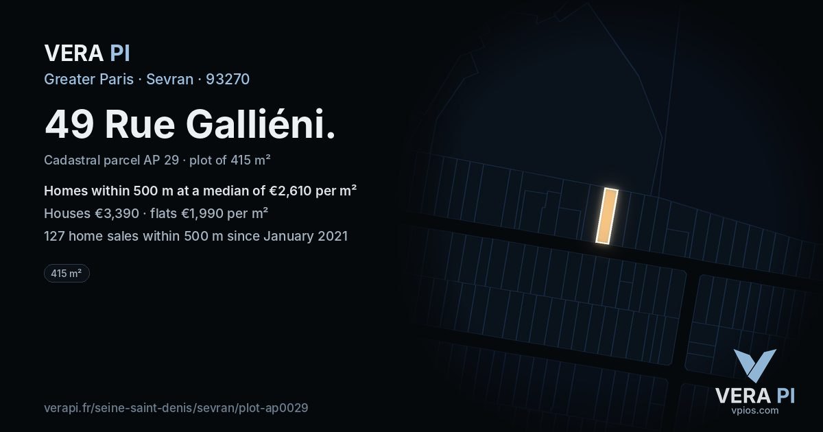 49 Rue Galliéni, Sevran at night – the plot lit, the parcels around coloured by the prices near them