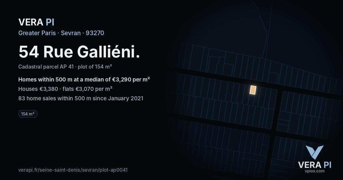 54 Rue Galliéni, Sevran at night – the plot lit, the parcels around coloured by the prices near them