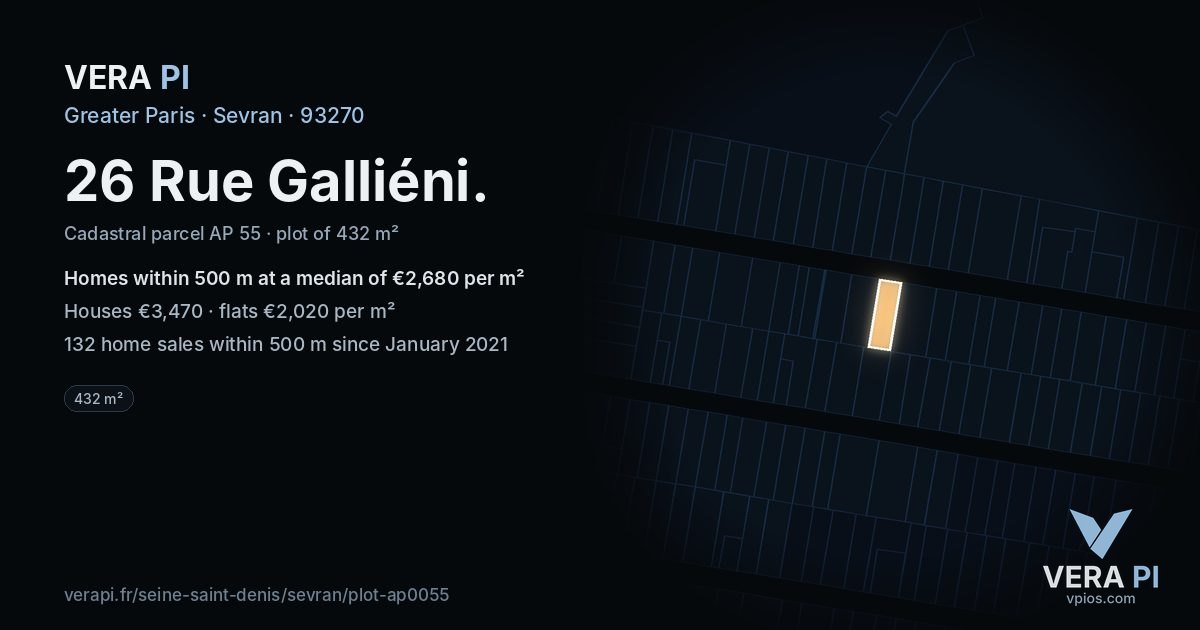 26 Rue Galliéni, Sevran at night – the plot lit, the parcels around coloured by the prices near them