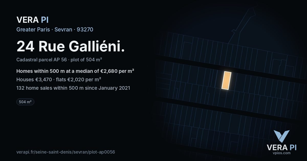 24 Rue Galliéni, Sevran at night – the plot lit, the parcels around coloured by the prices near them