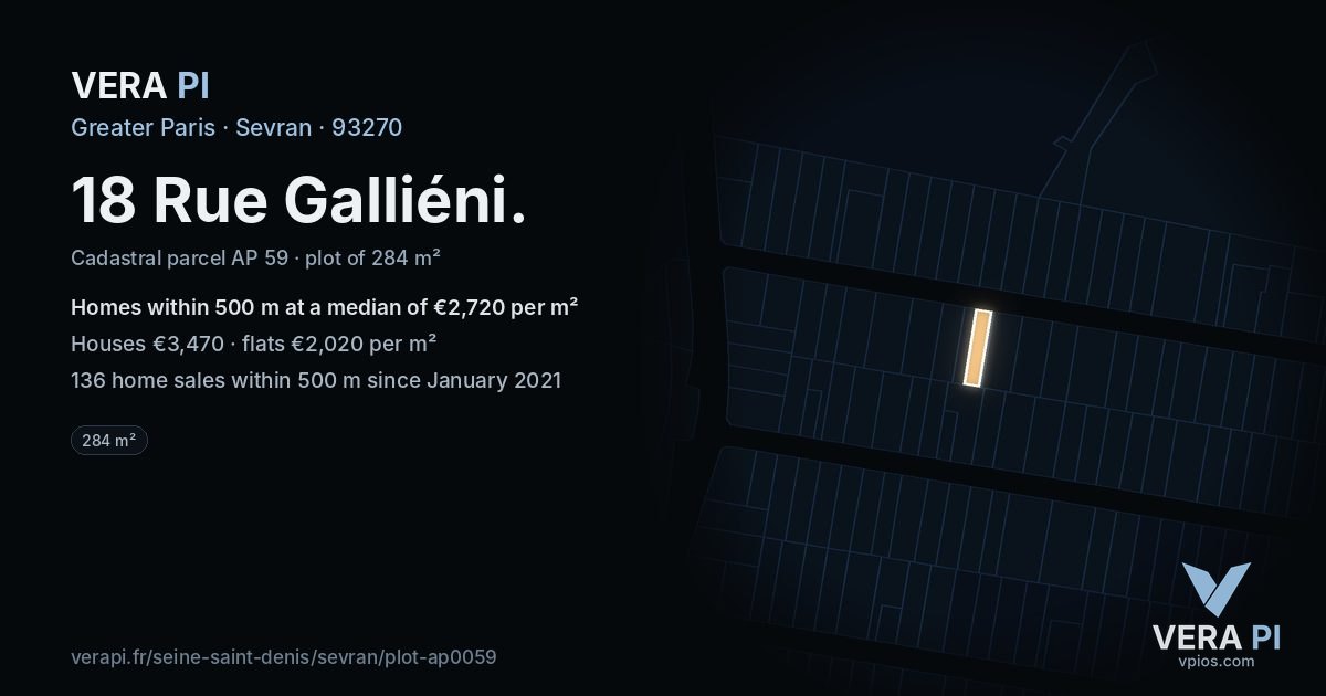 18 Rue Galliéni, Sevran at night – the plot lit, the parcels around coloured by the prices near them