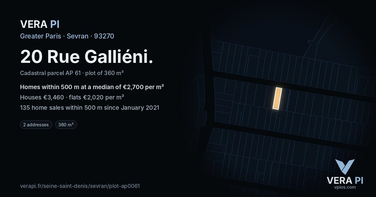 20 Rue Galliéni, Sevran at night – the plot lit, the parcels around coloured by the prices near them