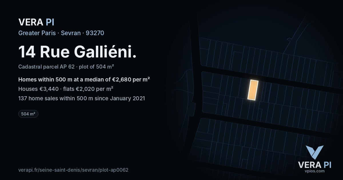 14 Rue Galliéni, Sevran at night – the plot lit, the parcels around coloured by the prices near them