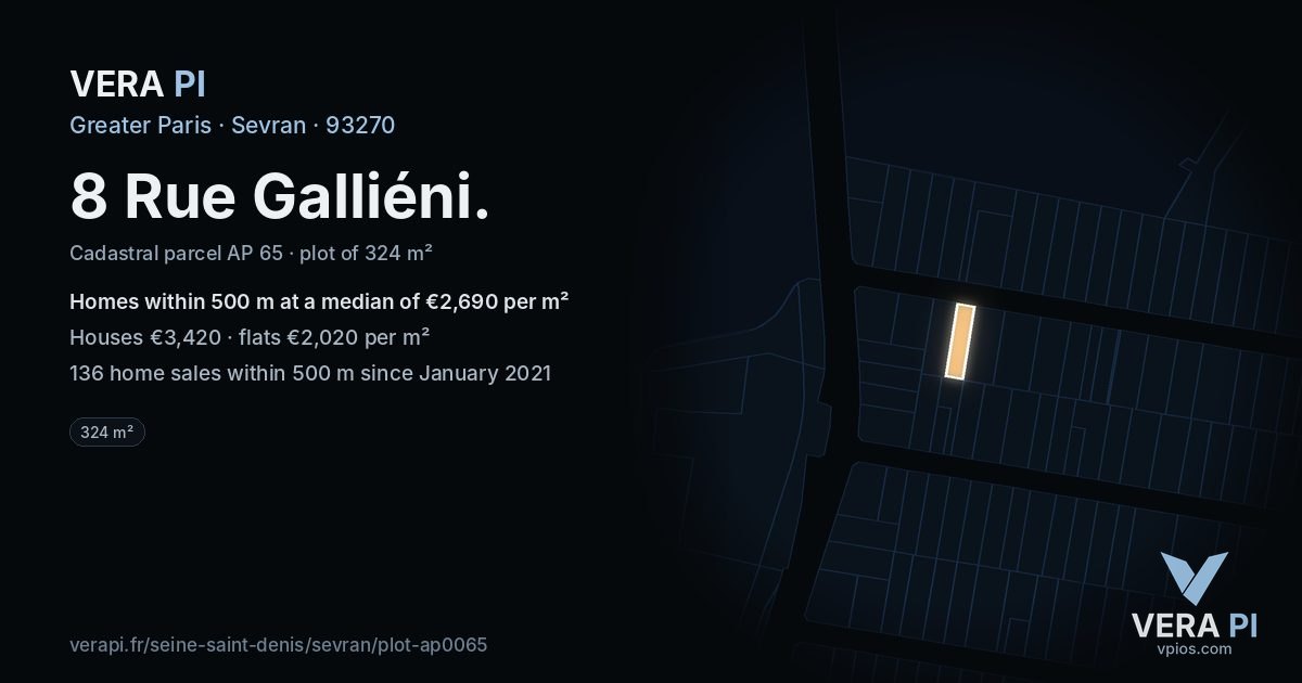 8 Rue Galliéni, Sevran at night – the plot lit, the parcels around coloured by the prices near them