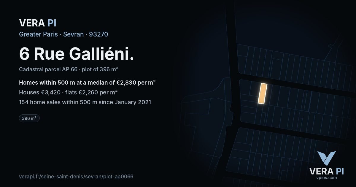 6 Rue Galliéni, Sevran at night – the plot lit, the parcels around coloured by the prices near them