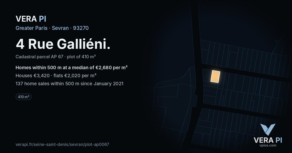 4 Rue Galliéni, Sevran at night – the plot lit, the parcels around coloured by the prices near them