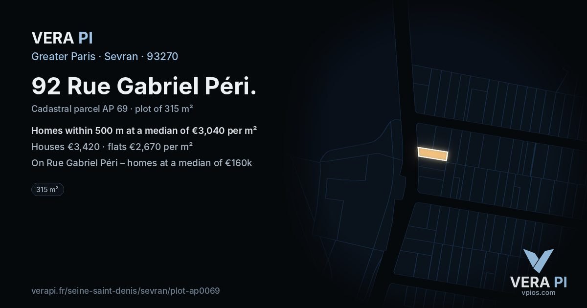 92 Rue Gabriel Péri, Sevran at night – the plot lit, the parcels around coloured by the prices near them