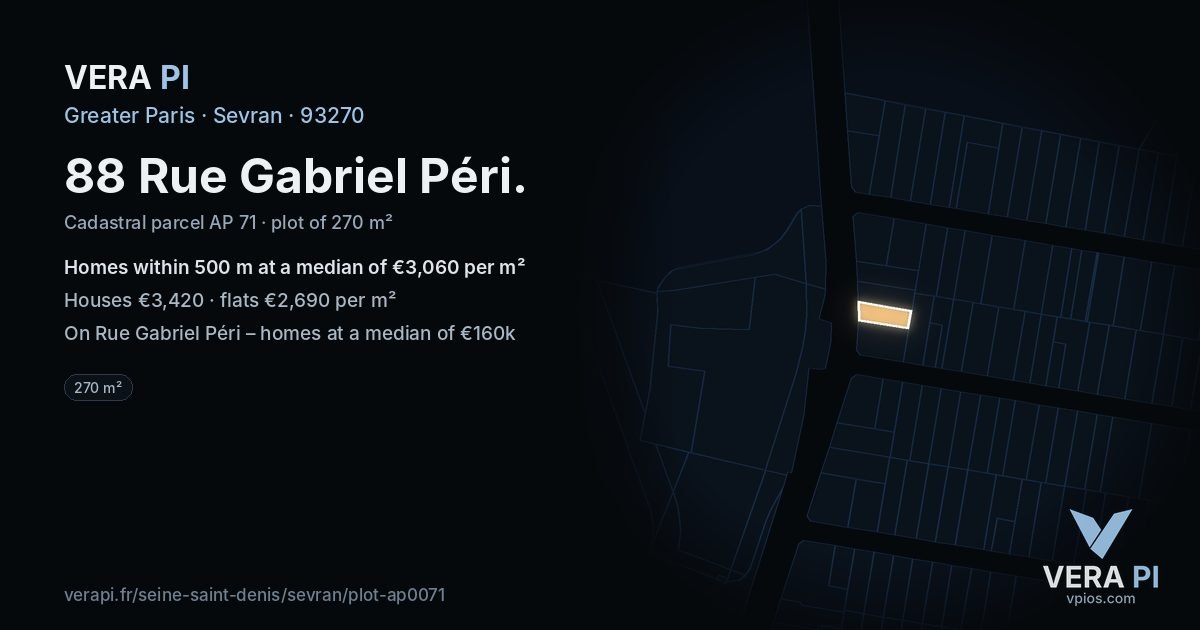 88 Rue Gabriel Péri, Sevran at night – the plot lit, the parcels around coloured by the prices near them