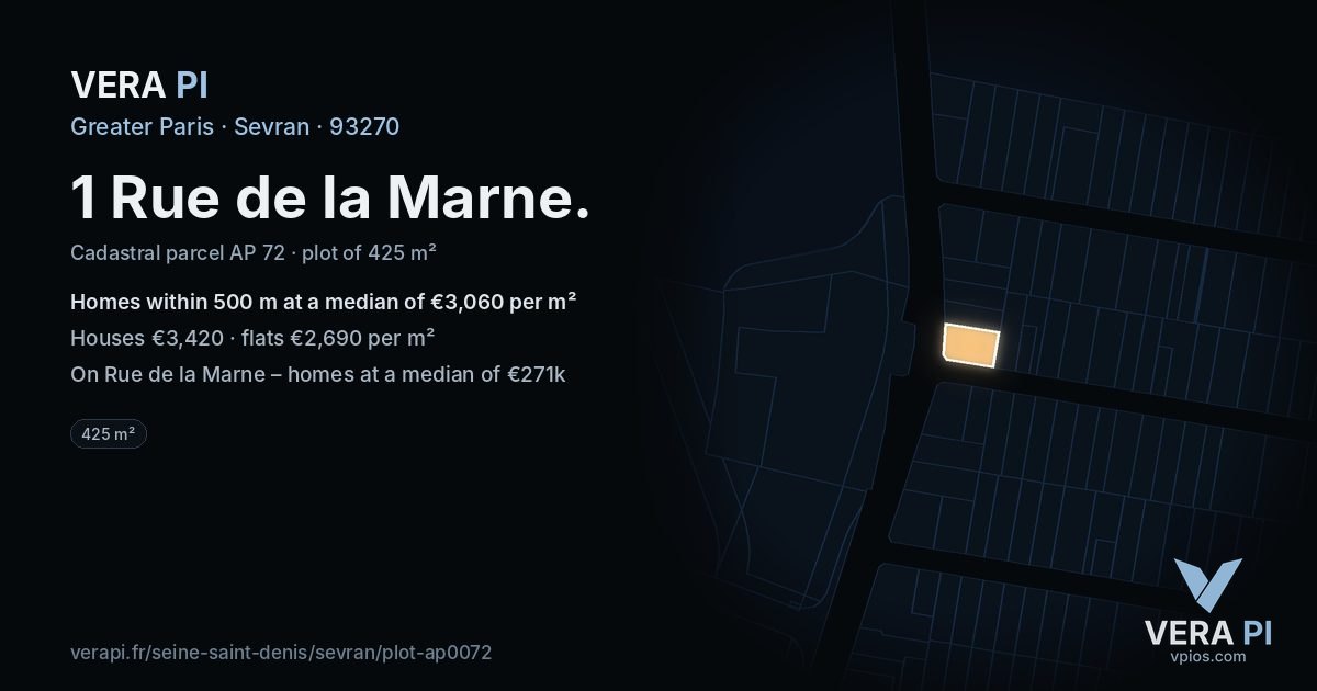 1 Rue de la Marne, Sevran at night – the plot lit, the parcels around coloured by the prices near them