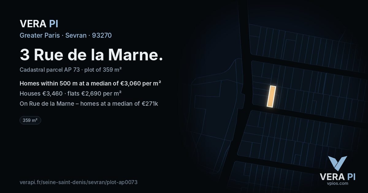 3 Rue de la Marne, Sevran at night – the plot lit, the parcels around coloured by the prices near them