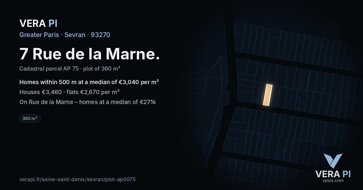 7 Rue de la Marne, Sevran at night – the plot lit, the parcels around coloured by the prices near them