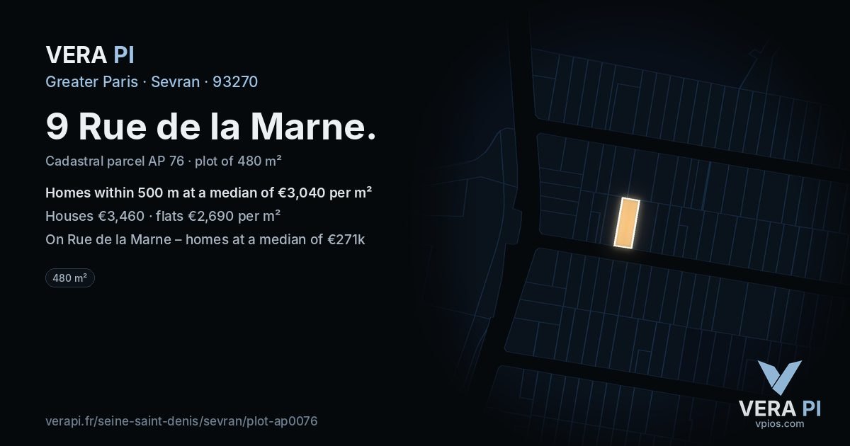 9 Rue de la Marne, Sevran at night – the plot lit, the parcels around coloured by the prices near them
