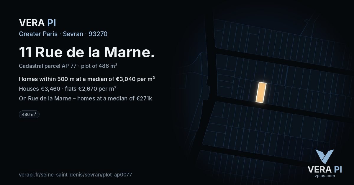 11 Rue de la Marne, Sevran at night – the plot lit, the parcels around coloured by the prices near them