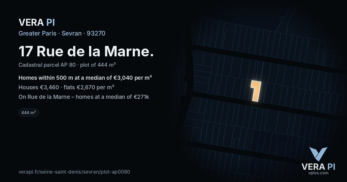 17 Rue de la Marne, Sevran at night – the plot lit, the parcels around coloured by the prices near them
