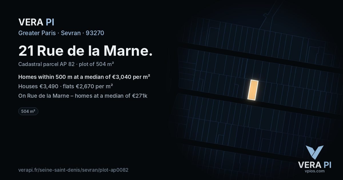 21 Rue de la Marne, Sevran at night – the plot lit, the parcels around coloured by the prices near them