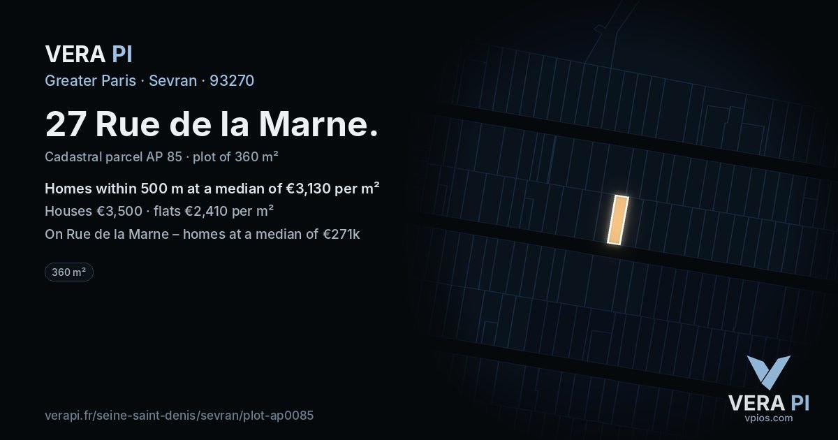 27 Rue de la Marne, Sevran at night – the plot lit, the parcels around coloured by the prices near them