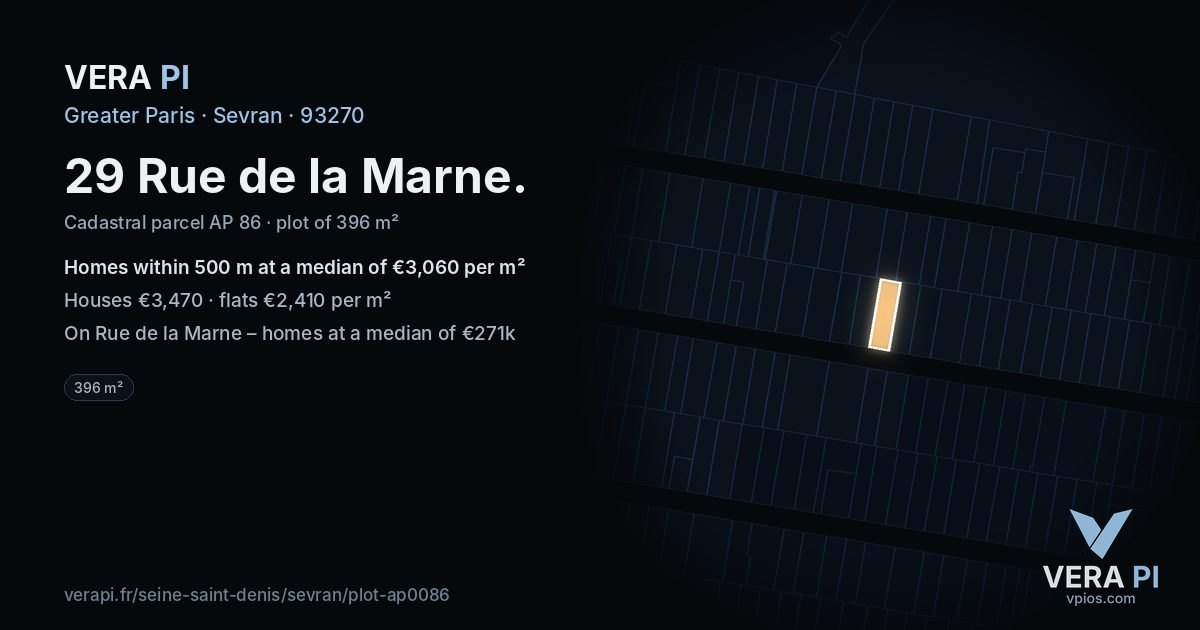 29 Rue de la Marne, Sevran at night – the plot lit, the parcels around coloured by the prices near them