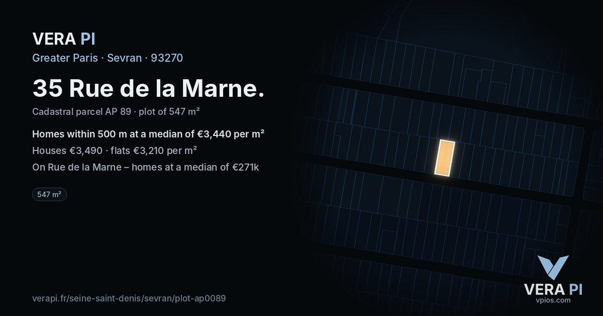 35 Rue de la Marne, Sevran at night – the plot lit, the parcels around coloured by the prices near them