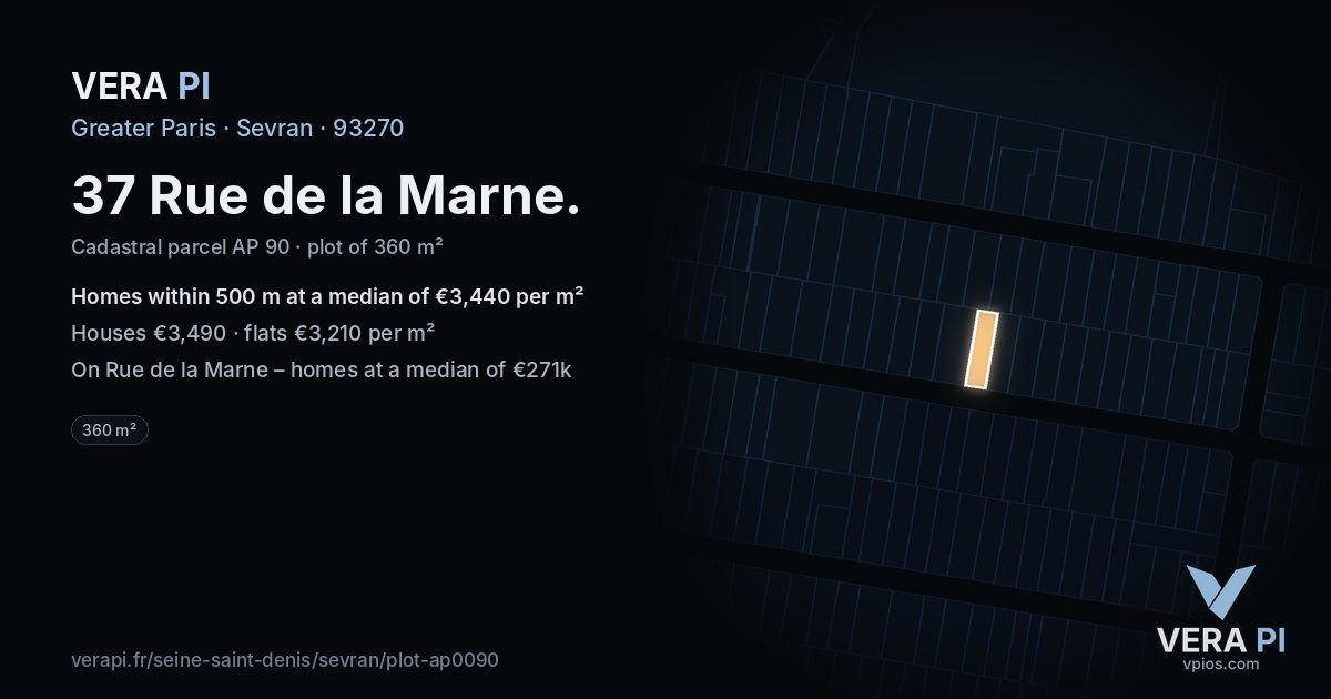 37 Rue de la Marne, Sevran at night – the plot lit, the parcels around coloured by the prices near them