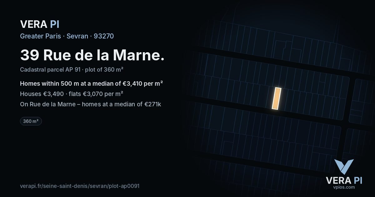 39 Rue de la Marne, Sevran at night – the plot lit, the parcels around coloured by the prices near them