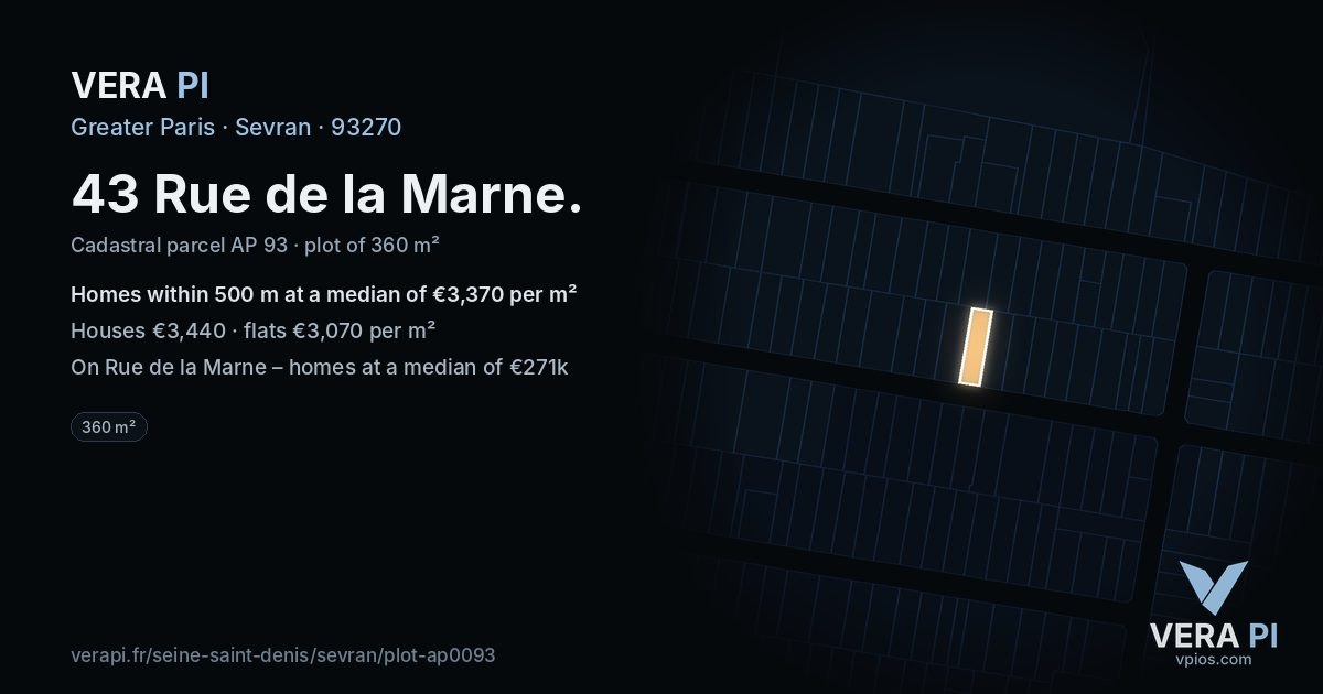 43 Rue de la Marne, Sevran at night – the plot lit, the parcels around coloured by the prices near them