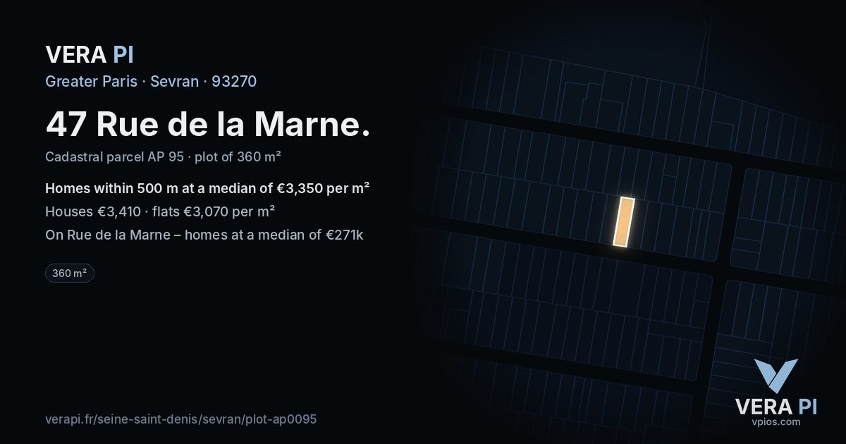 47 Rue de la Marne, Sevran at night – the plot lit, the parcels around coloured by the prices near them