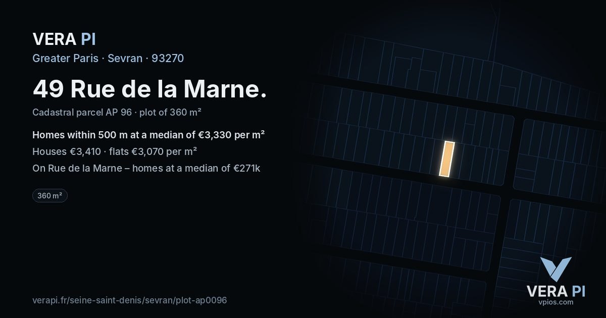 49 Rue de la Marne, Sevran at night – the plot lit, the parcels around coloured by the prices near them