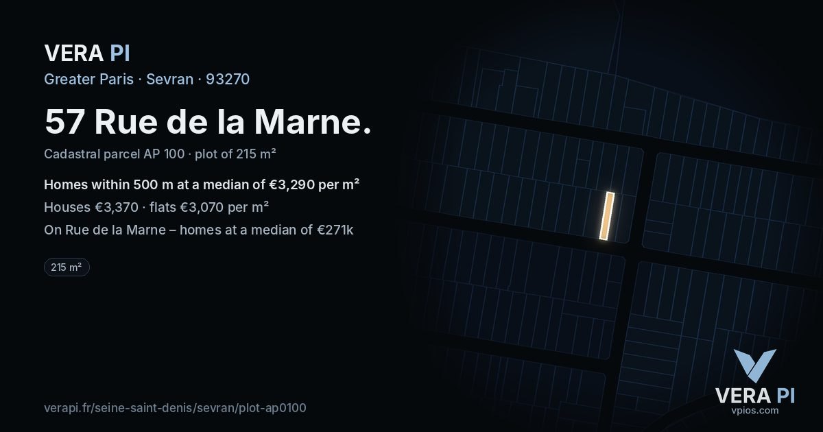 57 Rue de la Marne, Sevran at night – the plot lit, the parcels around coloured by the prices near them