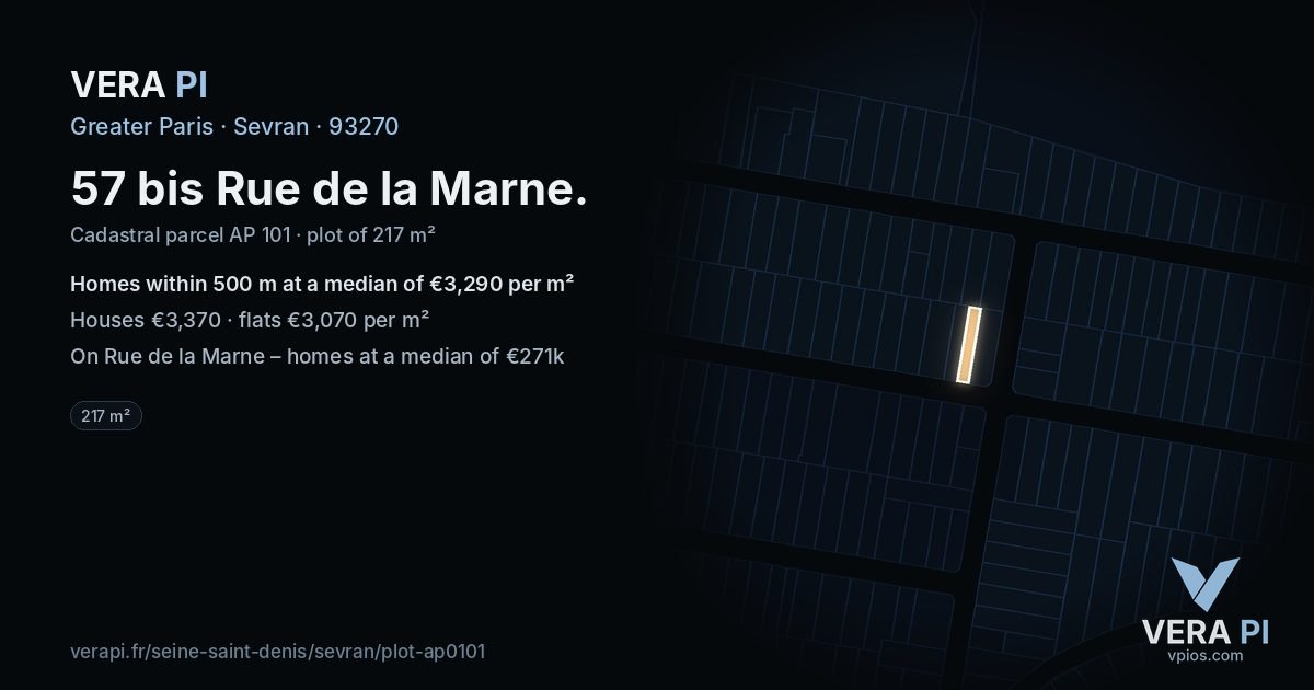 57 bis Rue de la Marne, Sevran at night – the plot lit, the parcels around coloured by the prices near them