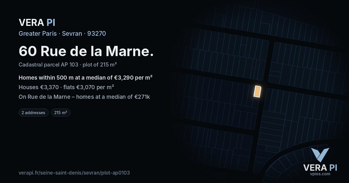 60 Rue de la Marne, Sevran at night – the plot lit, the parcels around coloured by the prices near them