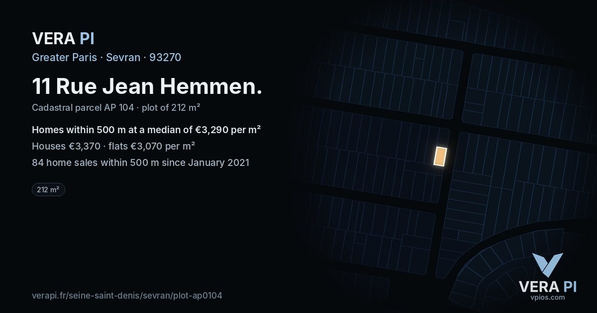 11 Rue Jean Hemmen, Sevran at night – the plot lit, the parcels around coloured by the prices near them