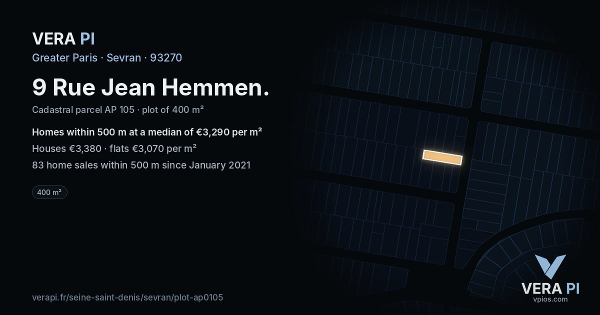 9 Rue Jean Hemmen, Sevran at night – the plot lit, the parcels around coloured by the prices near them