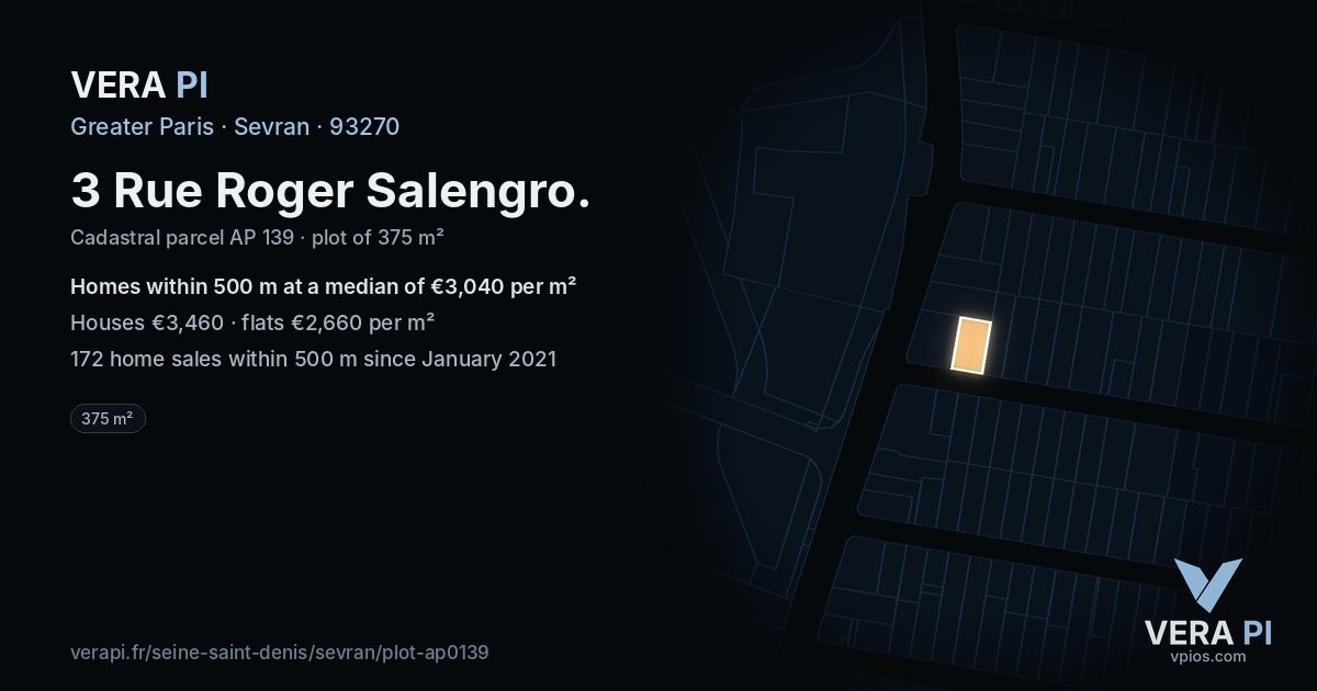 3 Rue Roger Salengro, Sevran at night – the plot lit, the parcels around coloured by the prices near them