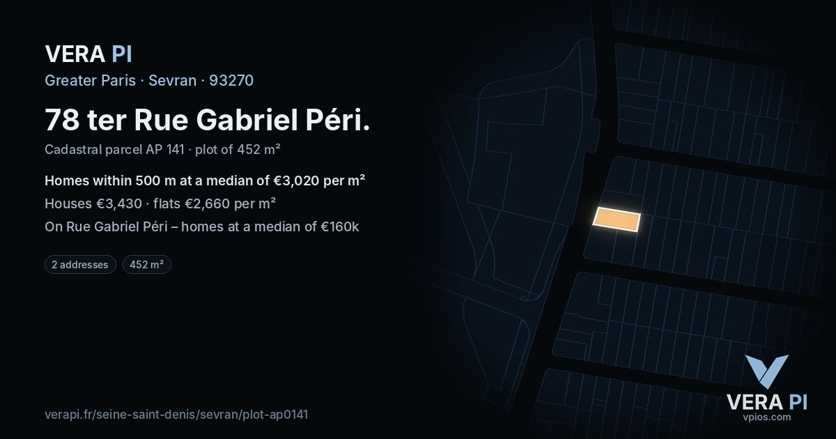 78 ter Rue Gabriel Péri, Sevran at night – the plot lit, the parcels around coloured by the prices near them