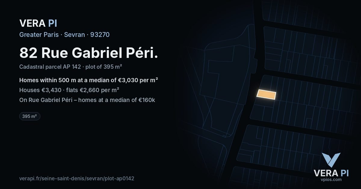 82 Rue Gabriel Péri, Sevran at night – the plot lit, the parcels around coloured by the prices near them