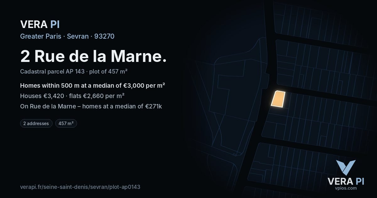 2 Rue de la Marne, Sevran at night – the plot lit, the parcels around coloured by the prices near them