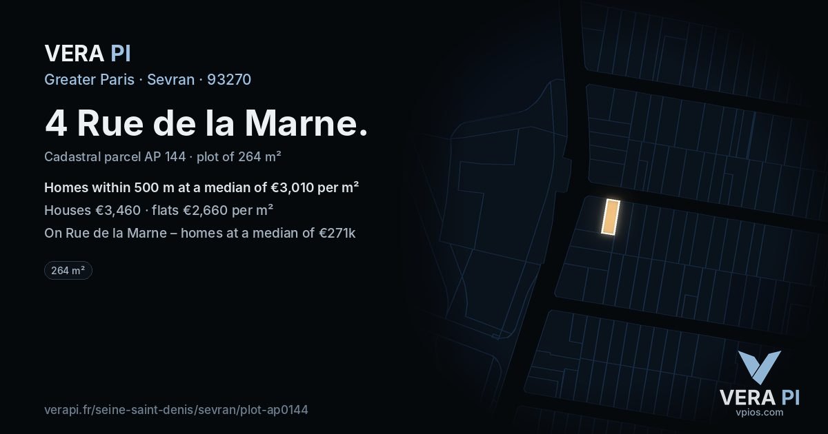 4 Rue de la Marne, Sevran at night – the plot lit, the parcels around coloured by the prices near them