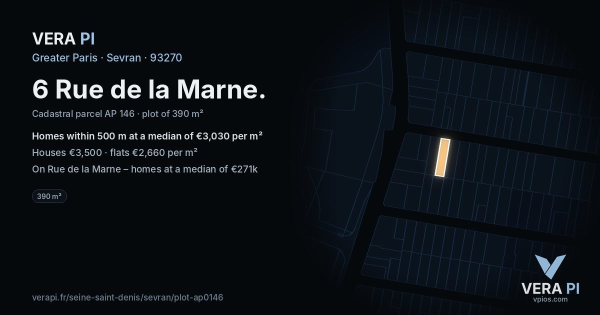6 Rue de la Marne, Sevran at night – the plot lit, the parcels around coloured by the prices near them