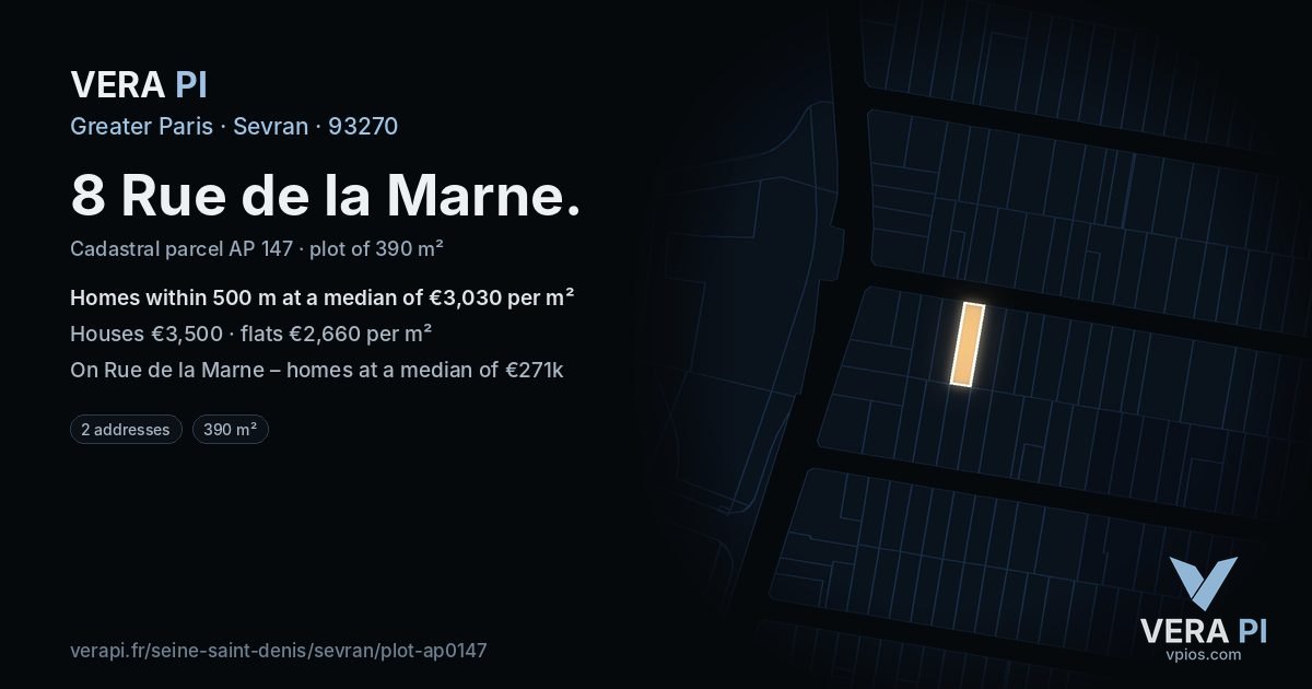 8 Rue de la Marne, Sevran at night – the plot lit, the parcels around coloured by the prices near them
