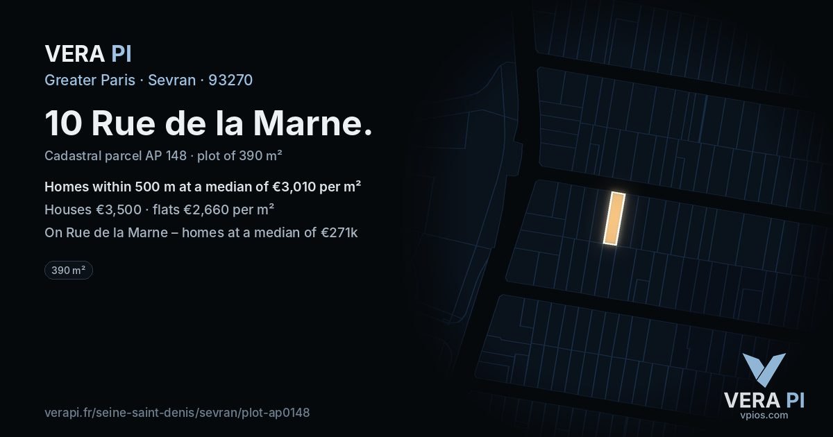 10 Rue de la Marne, Sevran at night – the plot lit, the parcels around coloured by the prices near them