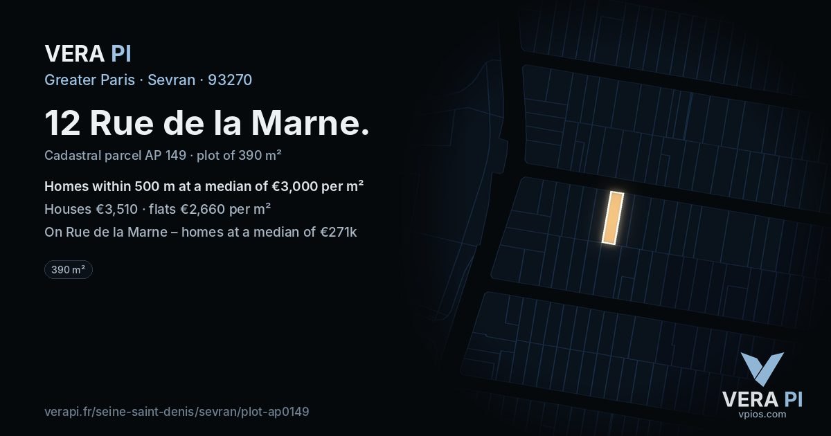 12 Rue de la Marne, Sevran at night – the plot lit, the parcels around coloured by the prices near them