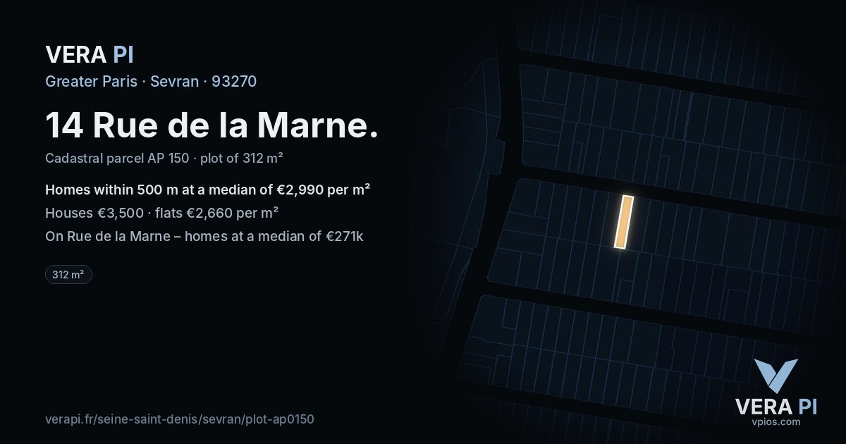 14 Rue de la Marne, Sevran at night – the plot lit, the parcels around coloured by the prices near them