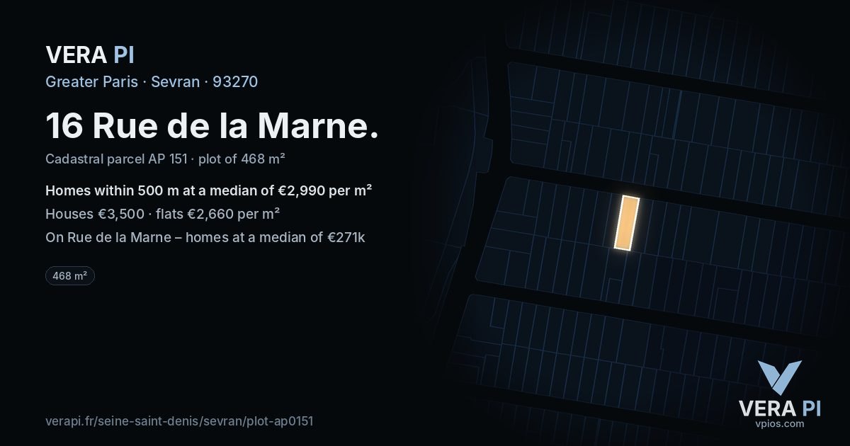 16 Rue de la Marne, Sevran at night – the plot lit, the parcels around coloured by the prices near them