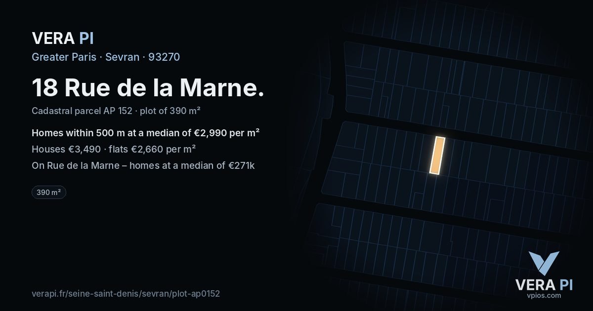18 Rue de la Marne, Sevran at night – the plot lit, the parcels around coloured by the prices near them