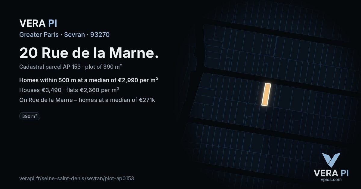 20 Rue de la Marne, Sevran at night – the plot lit, the parcels around coloured by the prices near them